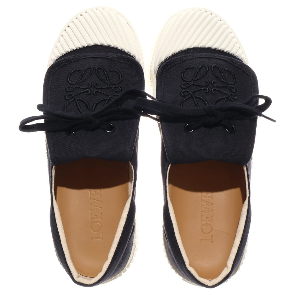 LOEWE(ロエベ) アナグラム ロゴ刺繍 キャンバス ラバー レースアップ ローカットシューズ スニーカー ブラック レディース 822105