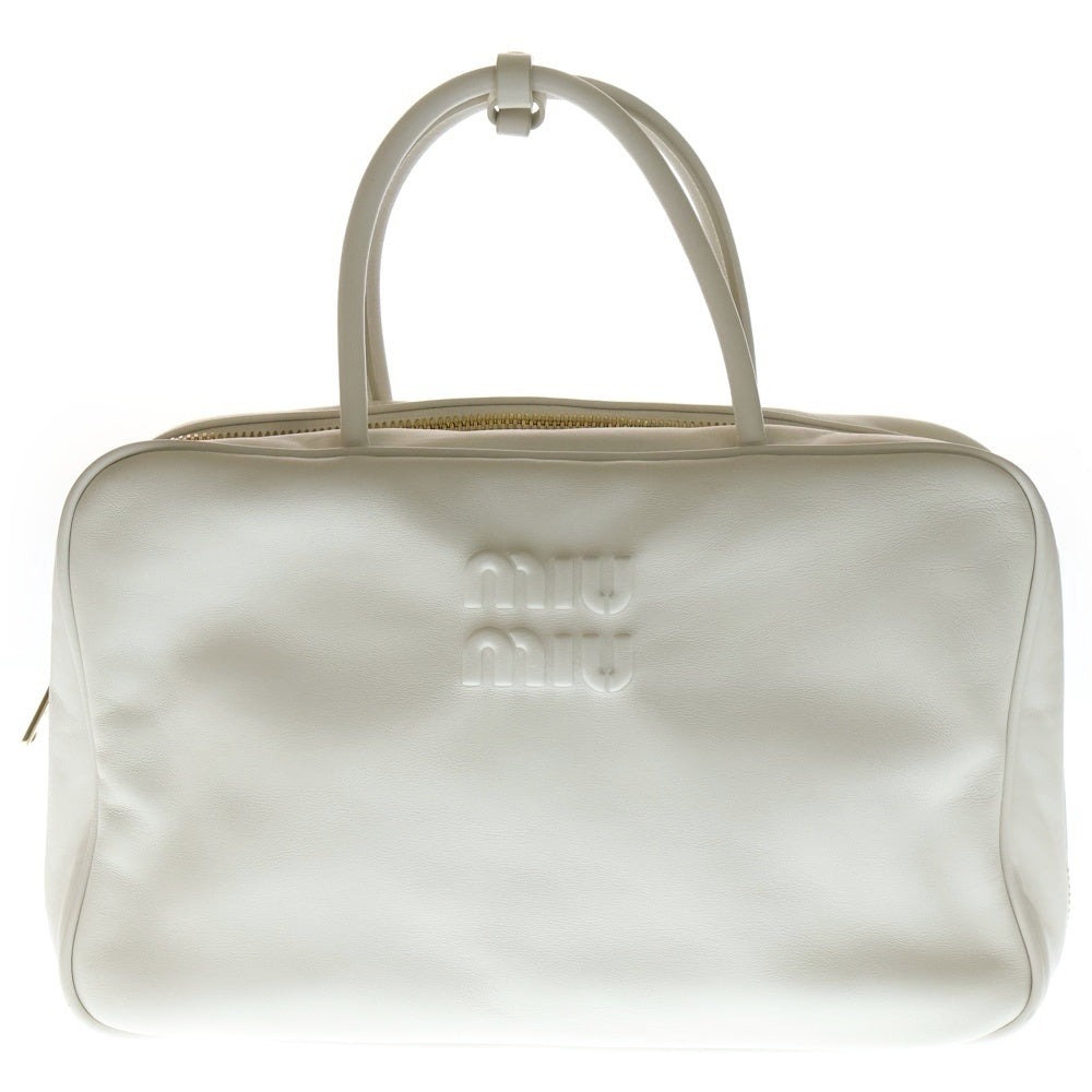 miumiu(ミュウミュウ) トップハンドルバッグ ハンドバッグ ホワイト レザー 5BB117 ゴールド金具 レディース