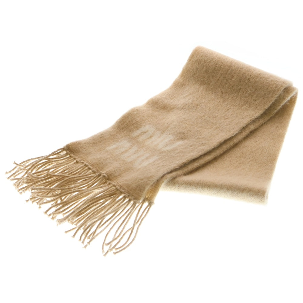 miumiu(ミュウミュウ) ロゴ フリンジ マフラー ストール ベージュ ウール×モヘヤ 5FS0622CQD レディース