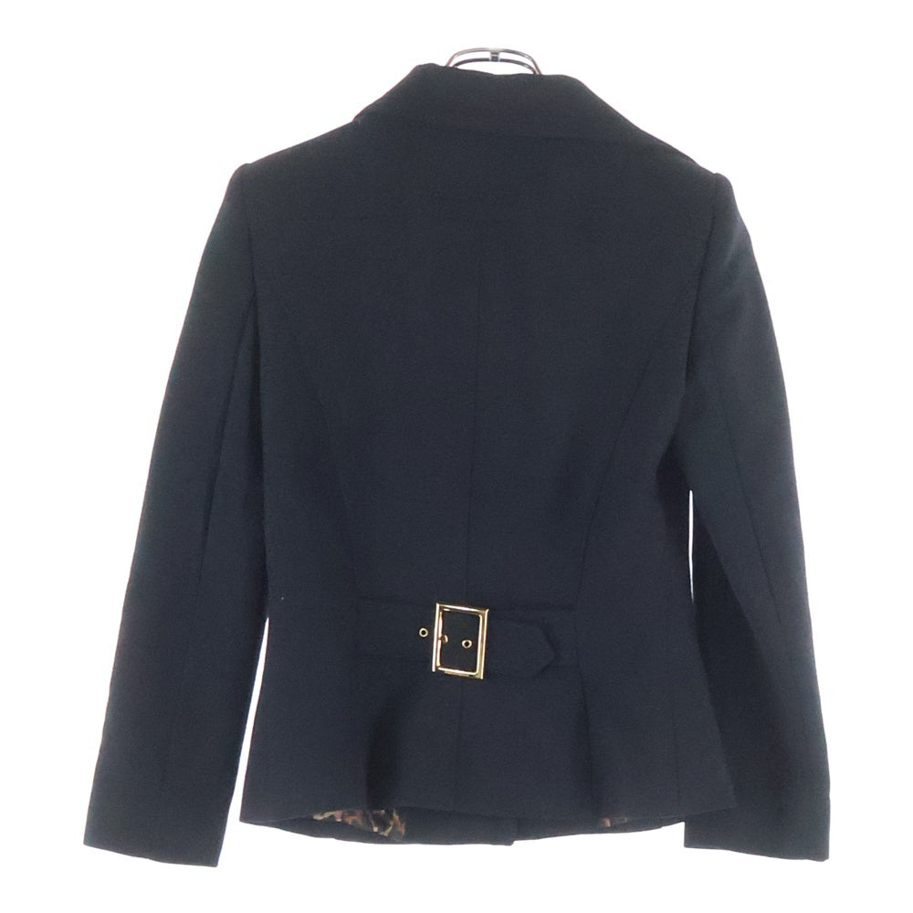 DOLCE & GABBANA(ドルチェアンドガッバーナ) 裏地レオパード総柄 4B スナップボタン 比翼 テーラードジャケット ブラック レディース