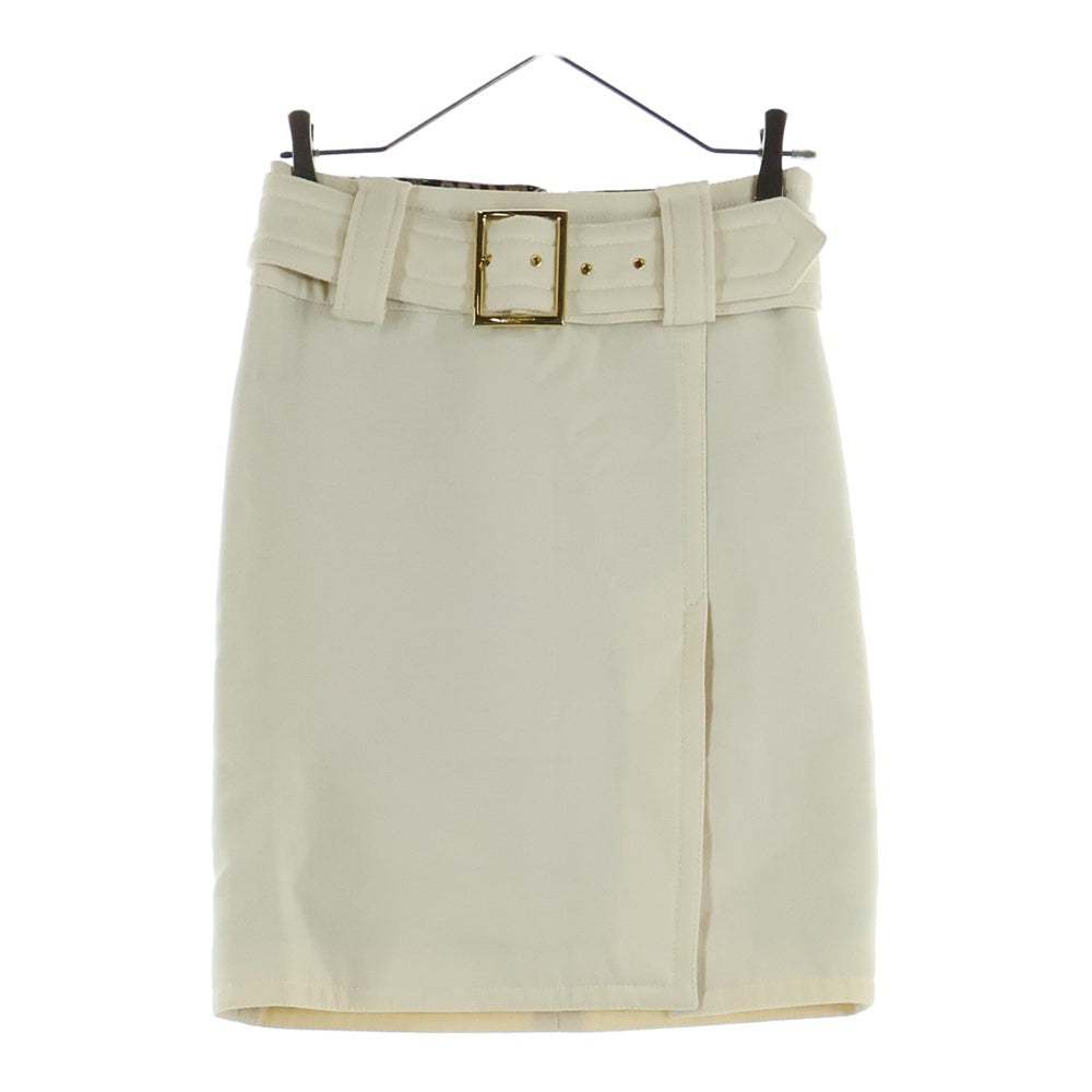 DOLCE & GABBANA(ドルチェアンドガッバーナ) 裏地レオパード総柄 スクエアバックル ベルト付き タイト ミニスカート アイボリー レディース