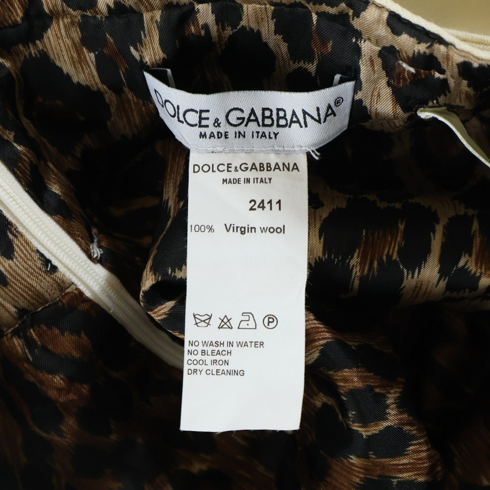 DOLCE & GABBANA(ドルチェアンドガッバーナ) 裏地レオパード総柄 スクエアバックル ベルト付き タイト ミニスカート アイボリー レディース