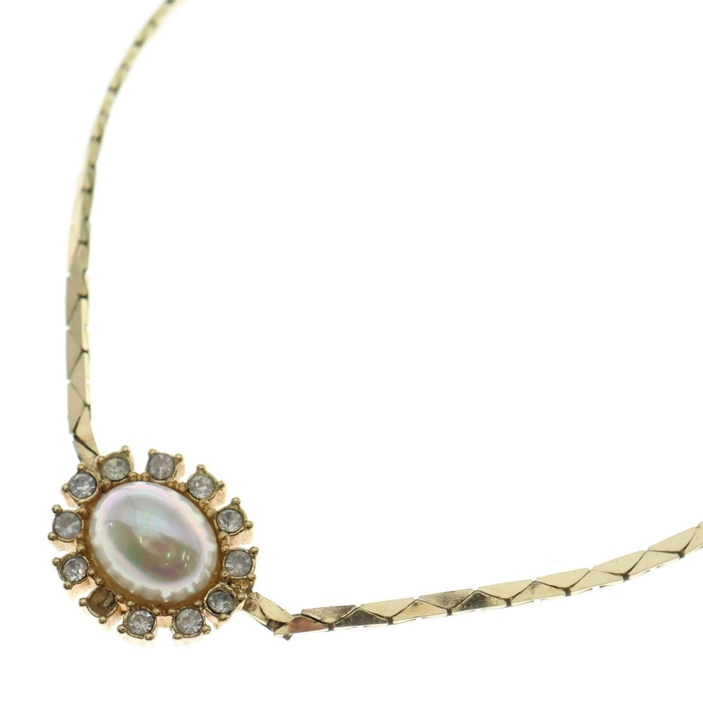 Christian Dior(クリスチャンディオール) パール ラインストーン チェーンネックレス ゴールド レディース