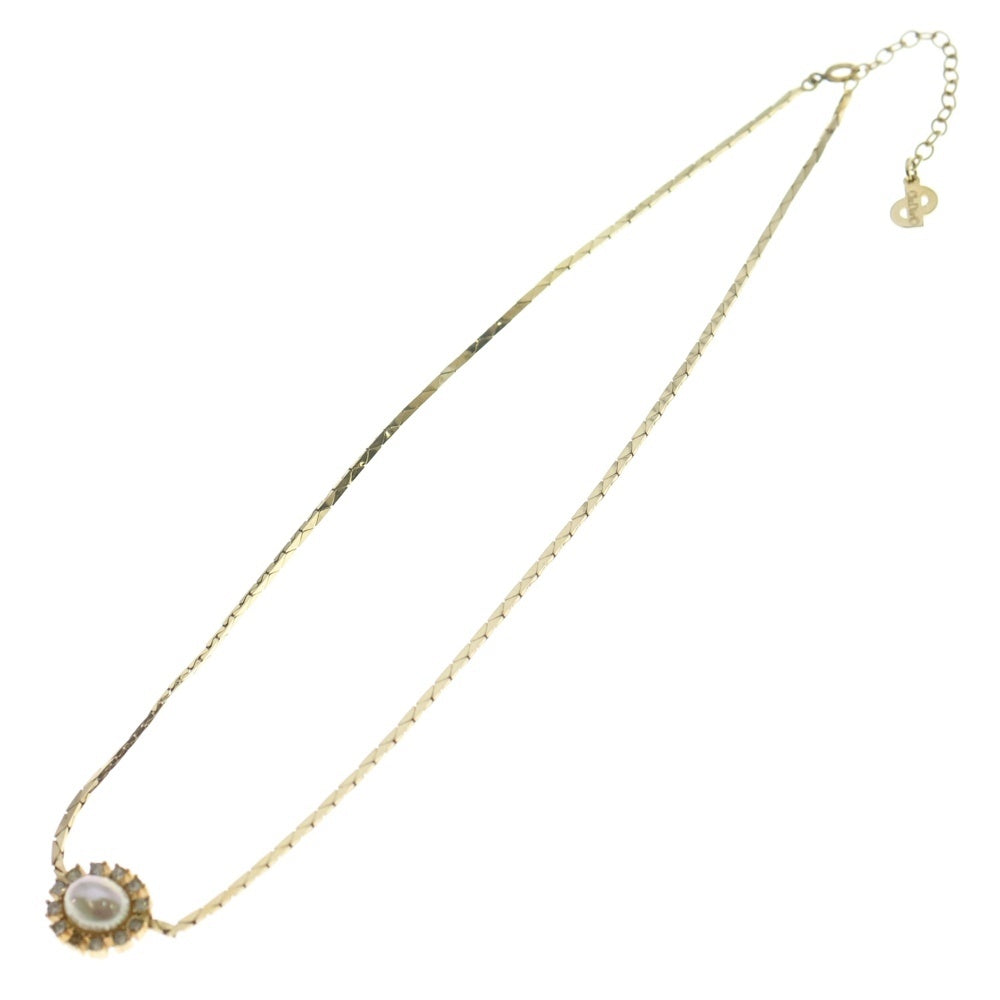 Christian Dior(クリスチャンディオール) パール ラインストーン チェーンネックレス ゴールド レディース