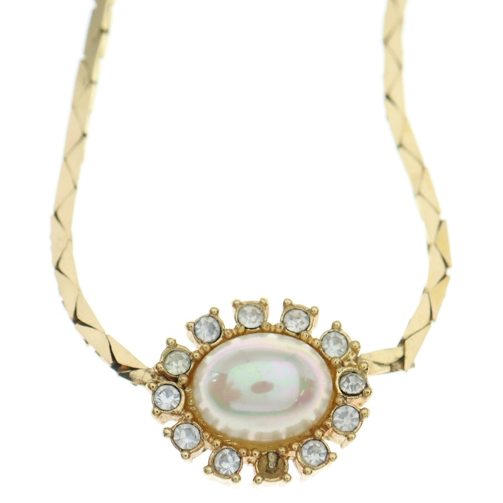 Christian Dior(クリスチャンディオール) パール ラインストーン チェーンネックレス ゴールド レディース