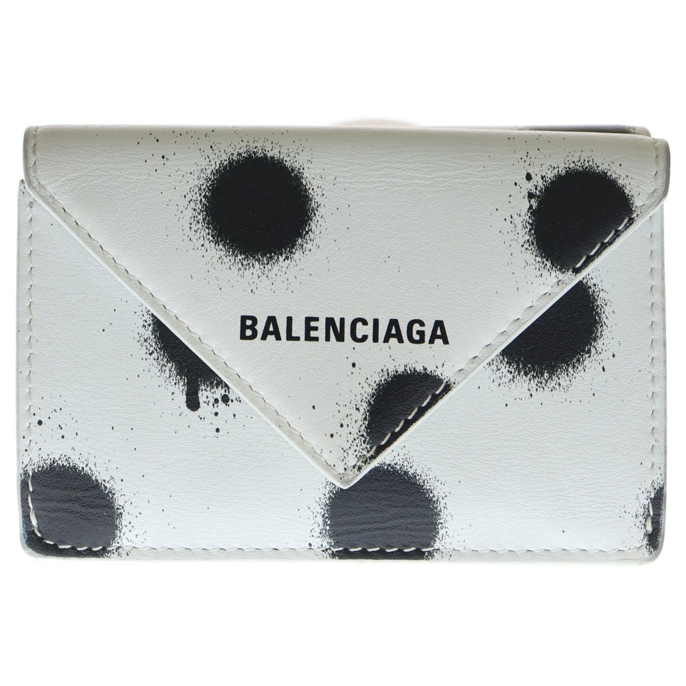 BALENCIAGA(バレンシアガ) ペーパーウォレット コンパクトウォレット 三つ折り財布 ブラック×ホワイト レザー 391446 レディース