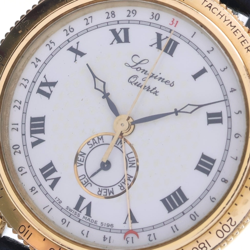 LONGINES(ロンジン) 150周年 スモールセコンド 白文字盤 GP レザーベルト クォーツウォッチ 腕時計 ゴールド/ブラック