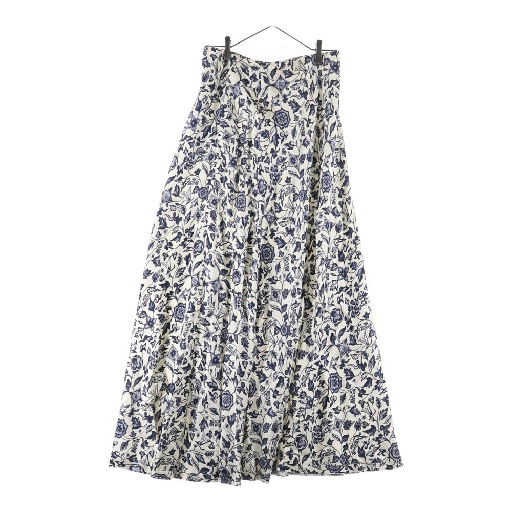 LOUIS VUITTON(ルイヴィトン) 25SS フラワーモチーフ シルクフレアマキシロングスカート ベージュ/ネイビー RW251WW SKJ FSSJ01 レディース