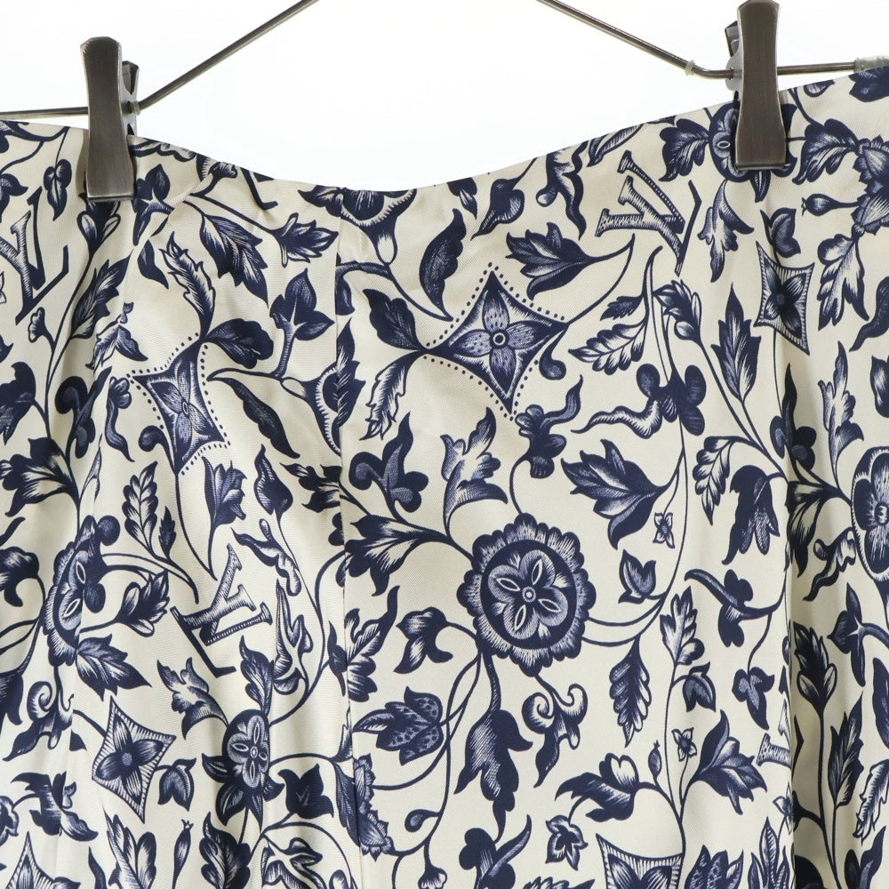 LOUIS VUITTON(ルイヴィトン) 25SS フラワーモチーフ シルクフレアマキシロングスカート ベージュ/ネイビー RW251WW SKJ FSSJ01 レディース
