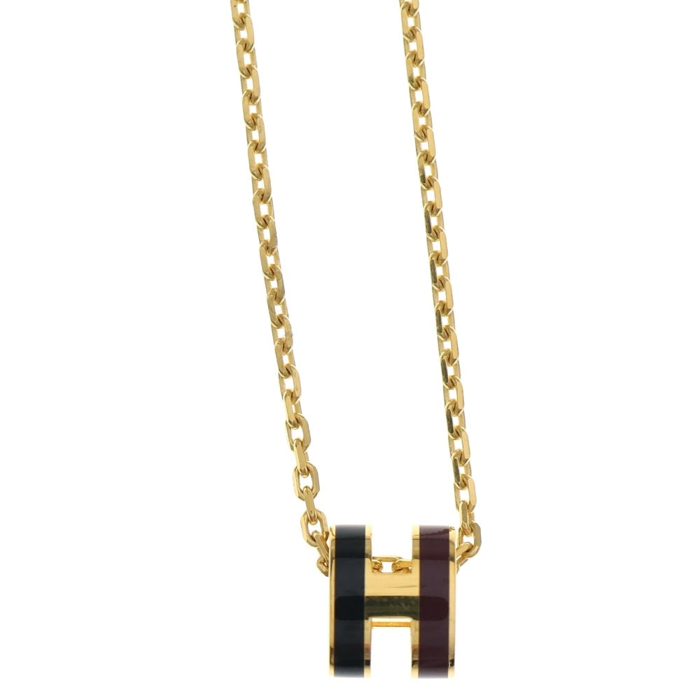 HERMES(エルメス) ポップアッシュ ロカバール ミニ バイカラー ネックレス ペンダント チェーン ブラック×ブラウン ゴールド金具 GP レディース