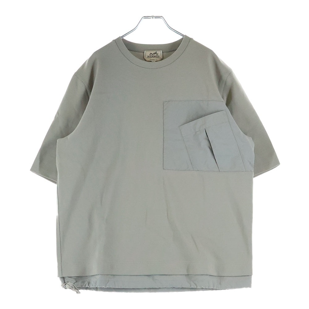 HERMES(エルメス) ナイロン切り替え クルーネック 半袖Tシャツ カットソー グレー/ベージュ