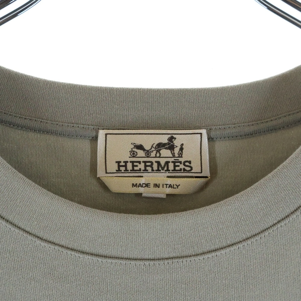 HERMES(エルメス) ナイロン切り替え クルーネック 半袖Tシャツ カットソー グレー/ベージュ