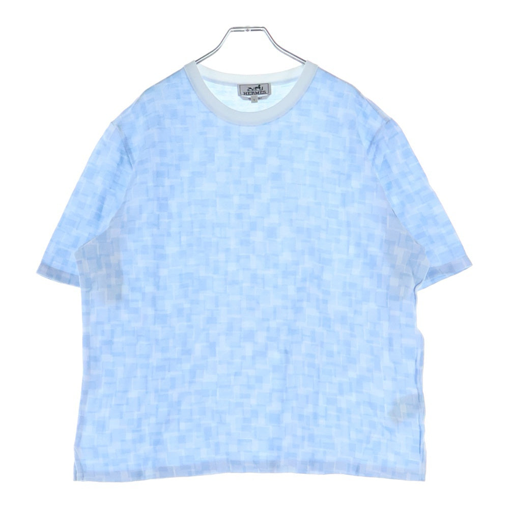 HERMES(エルメス) 総柄プリント クルーネック 半袖Tシャツ カットソー ライトブルー
