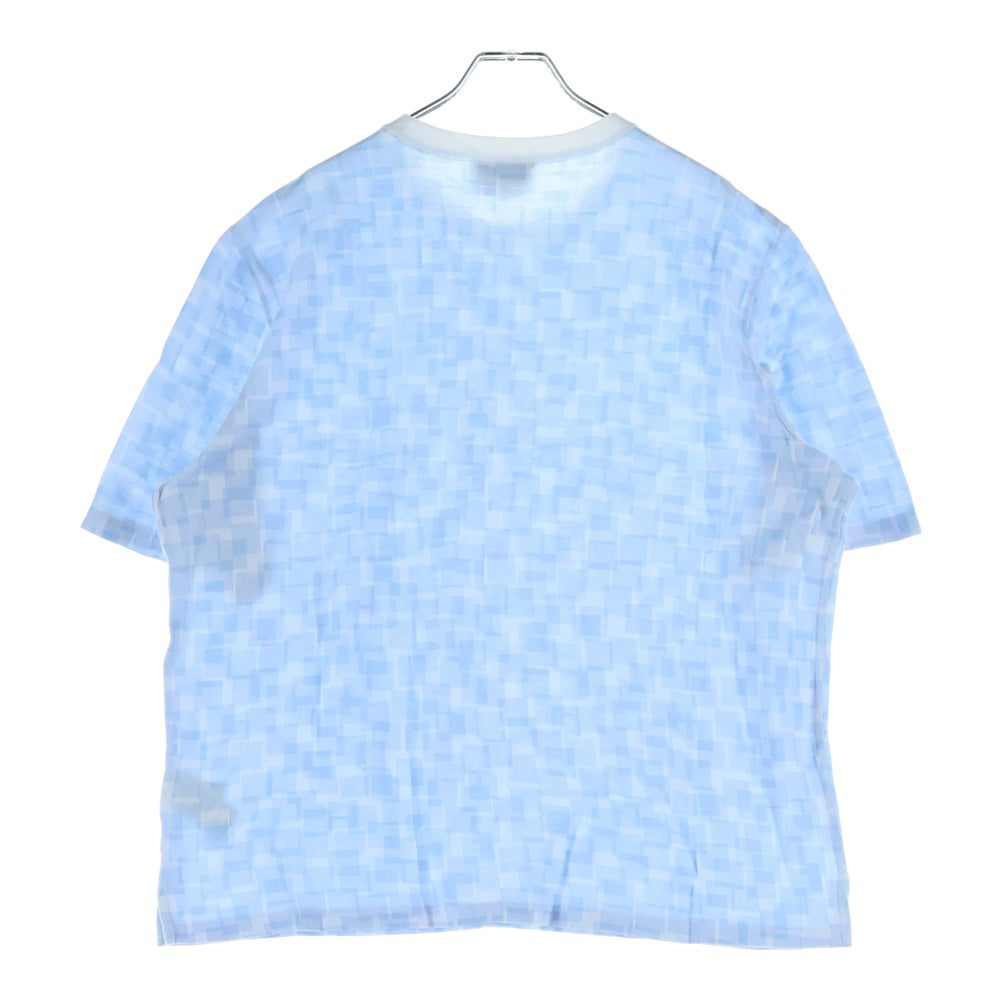 HERMES(エルメス) 総柄プリント クルーネック 半袖Tシャツ カットソー ライトブルー
