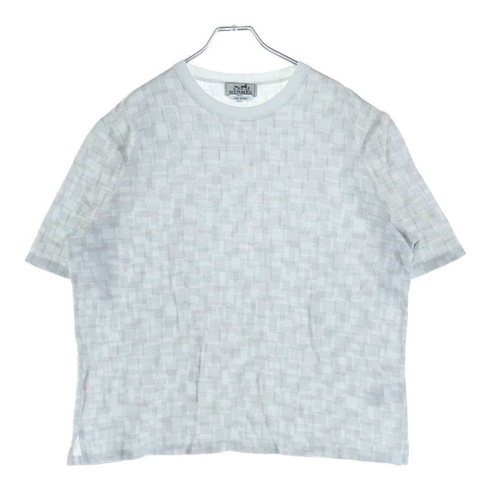 HERMES(エルメス) 総柄プリント クルーネック 半袖Tシャツ カットソー グレー
