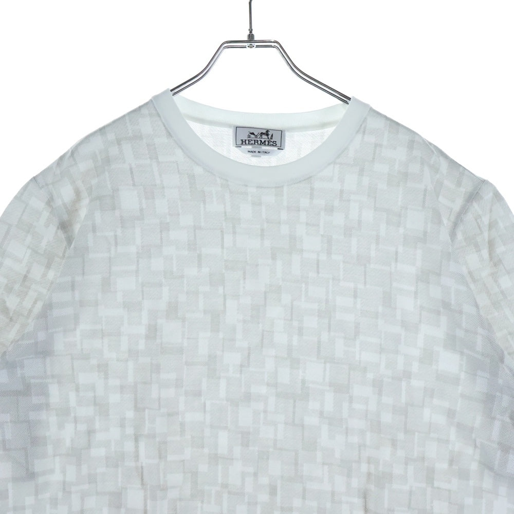HERMES(エルメス) 総柄プリント クルーネック 半袖Tシャツ カットソー グレー