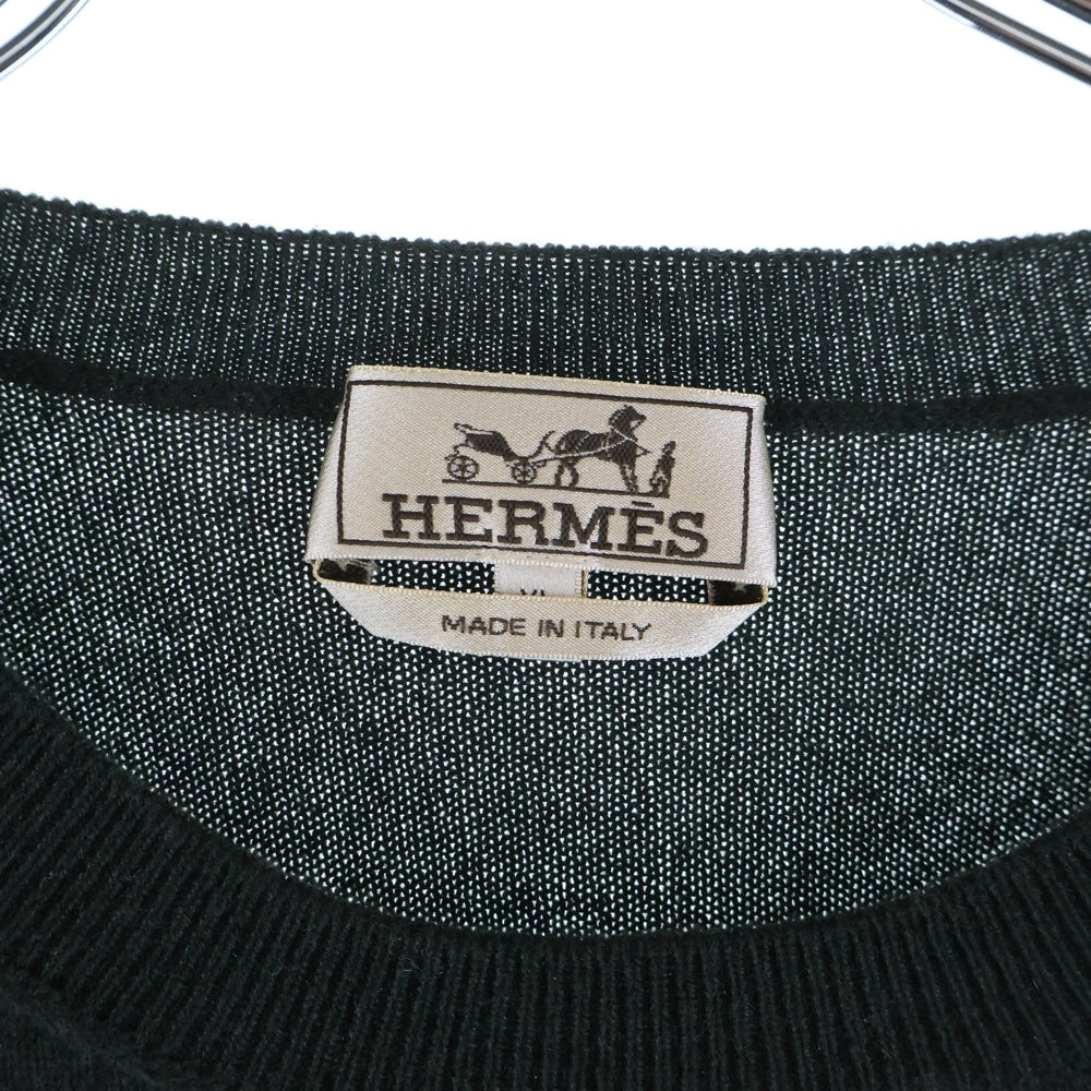 HERMES(エルメス) 馬柄ジャガード カシミヤ クルーネック プルオーバー 長袖ニット セーター グリーン