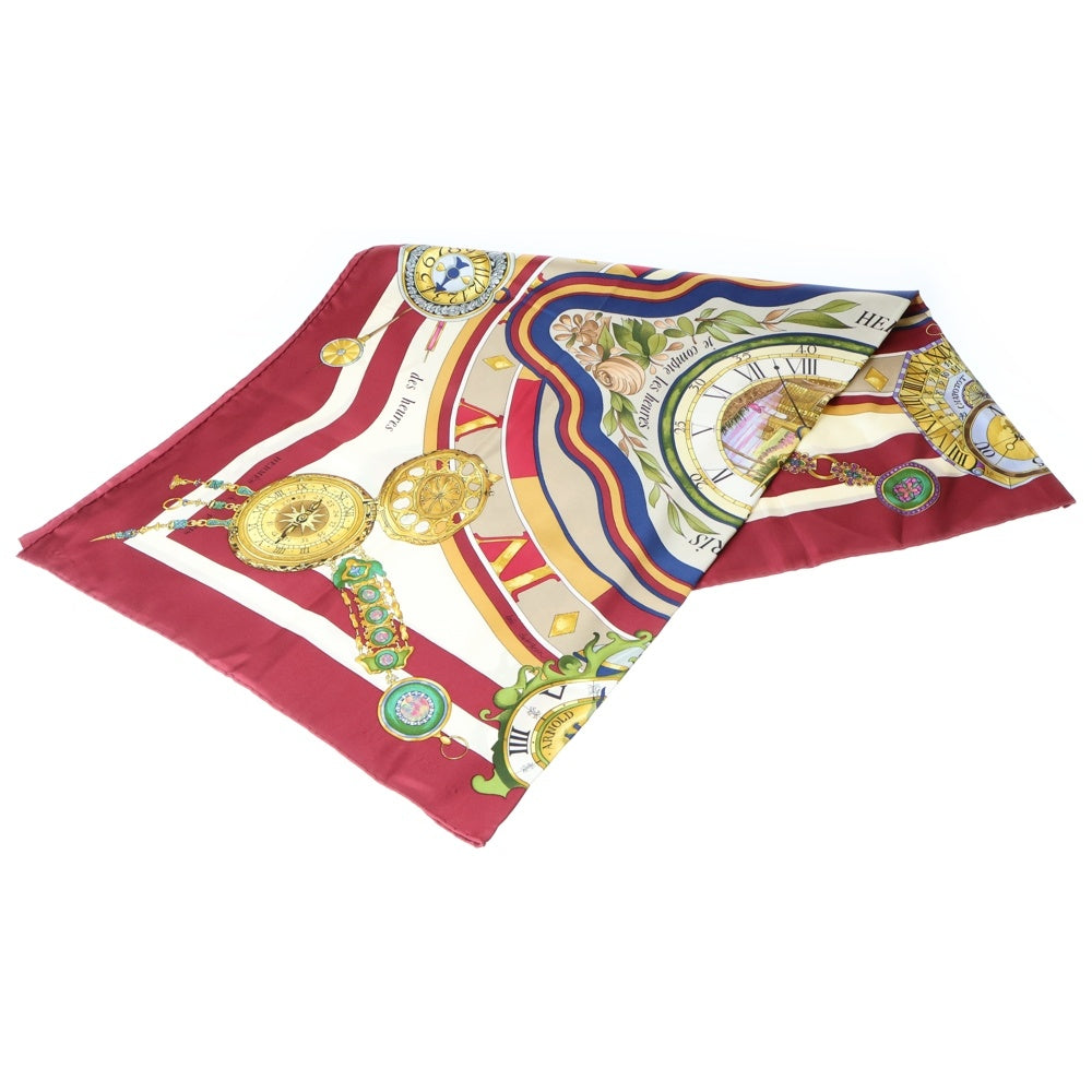 HERMES(エルメス) カレ90 花の中で過ごす時間 シルクスカーフ ワインレッド×アイボリー レディース