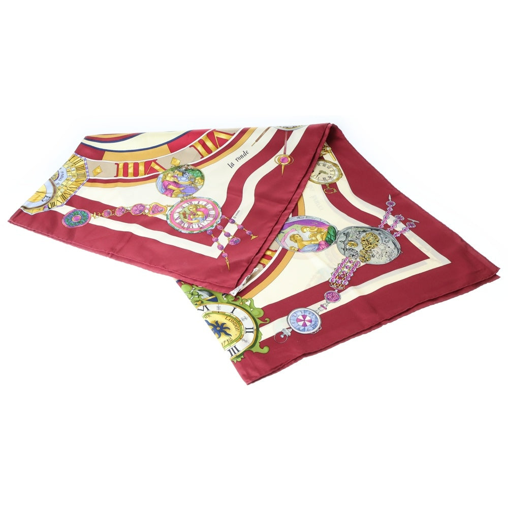 HERMES(エルメス) カレ90 花の中で過ごす時間 シルクスカーフ ワインレッド×アイボリー レディース