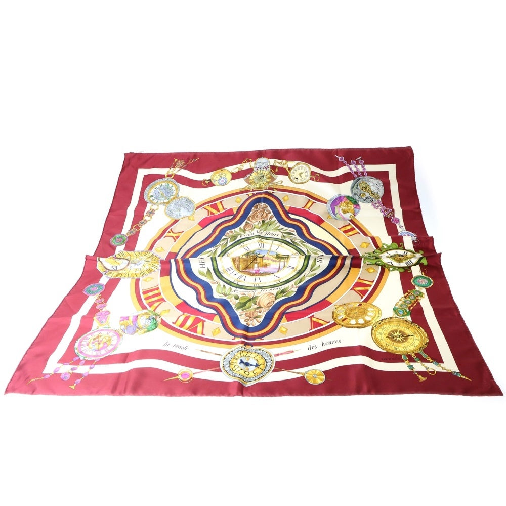 HERMES(エルメス) カレ90 花の中で過ごす時間 シルクスカーフ ワインレッド×アイボリー レディース