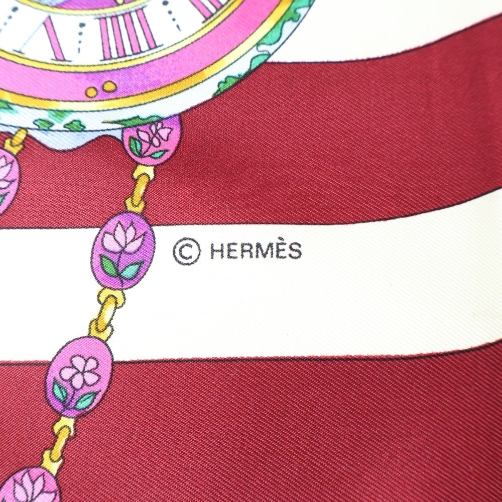HERMES(エルメス) カレ90 花の中で過ごす時間 シルクスカーフ ワインレッド×アイボリー レディース