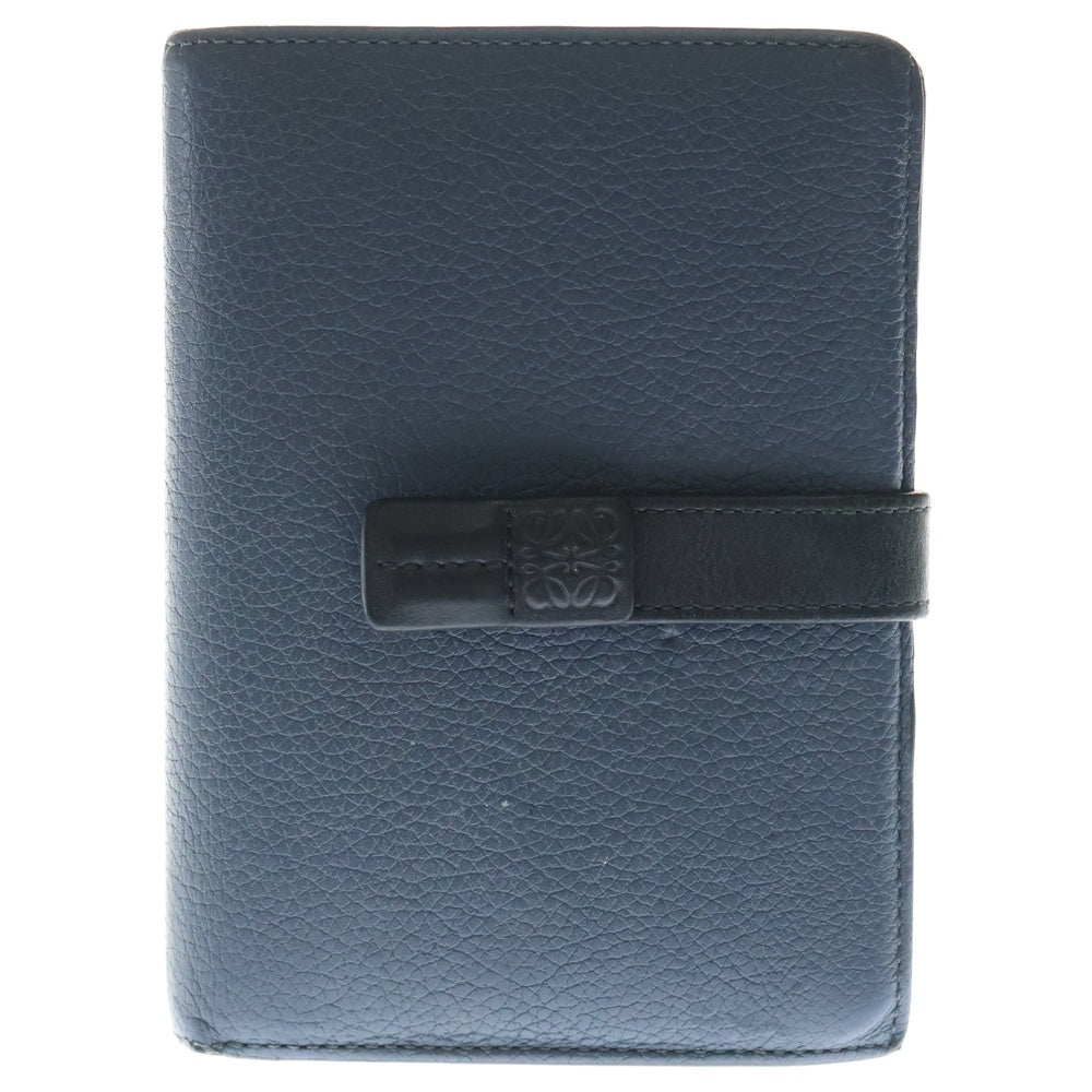 LOEWE(ロエベ) バーティカル コンパクトウォレット 二つ折り財布 ネイビー×ブラック レザー シルバー金具 レディース