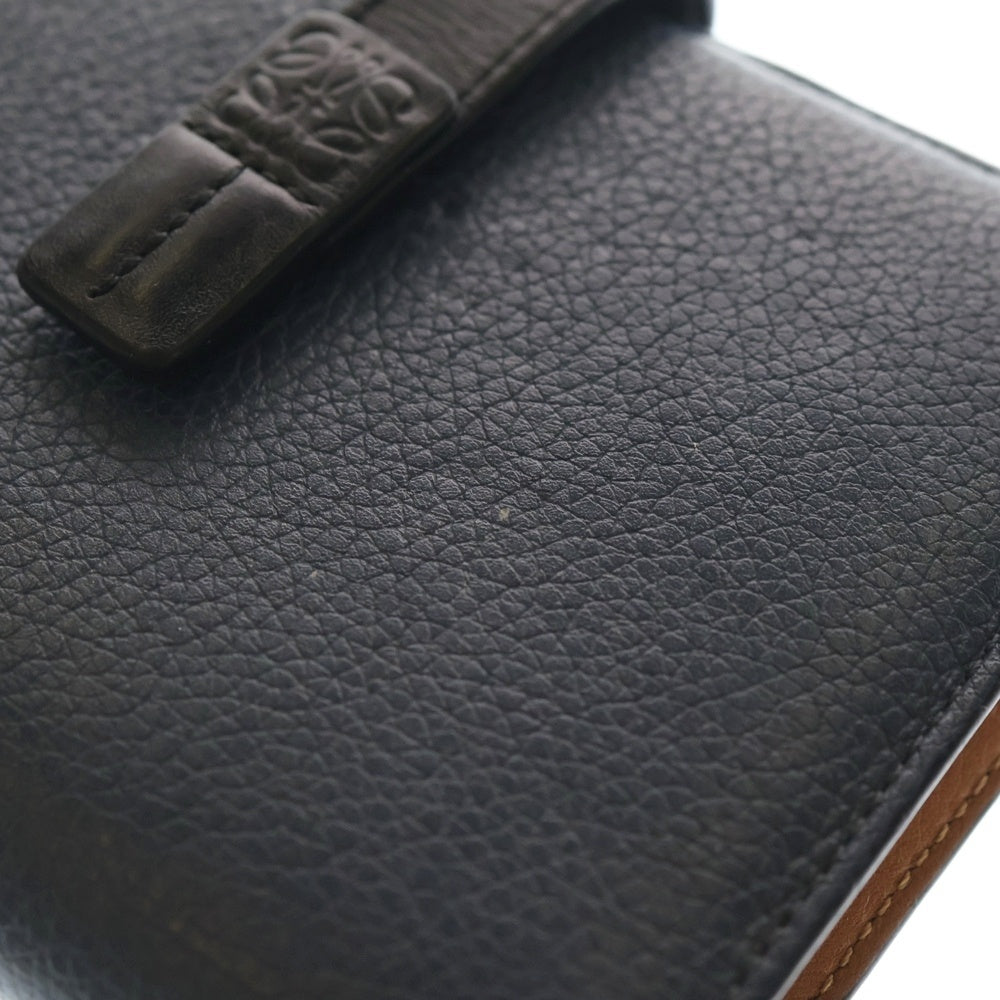 LOEWE(ロエベ) バーティカル コンパクトウォレット 二つ折り財布 ネイビー×ブラック レザー シルバー金具 レディース