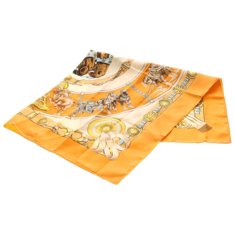 HERMES(エルメス) カレ90 CHEVAUX DE TRAIT シルクスカーフ オレンジ レディース