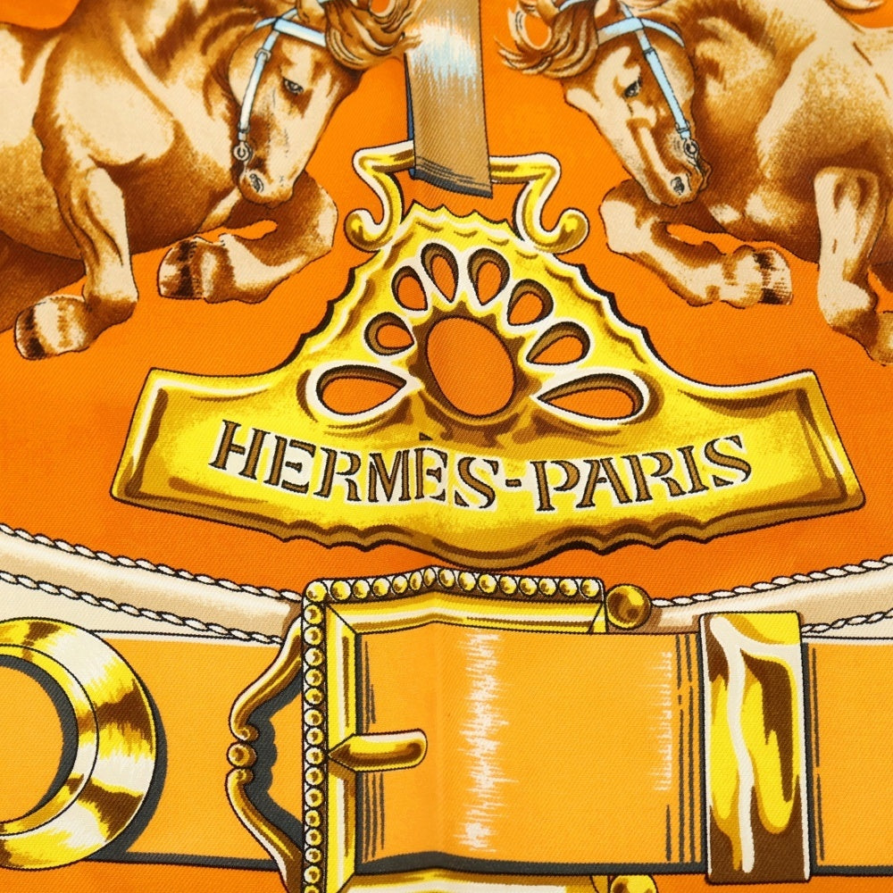 HERMES(エルメス) カレ90 CHEVAUX DE TRAIT シルクスカーフ オレンジ レディース