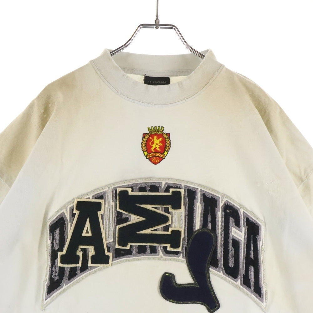 BALENCIAGA(バレンシアガ) 23SS SKATER OVERSIZED クラッシュダスト加工 スケーターワッペンロゴ半袖カットソー Tシャツ ホワイト 739028 TOVN2