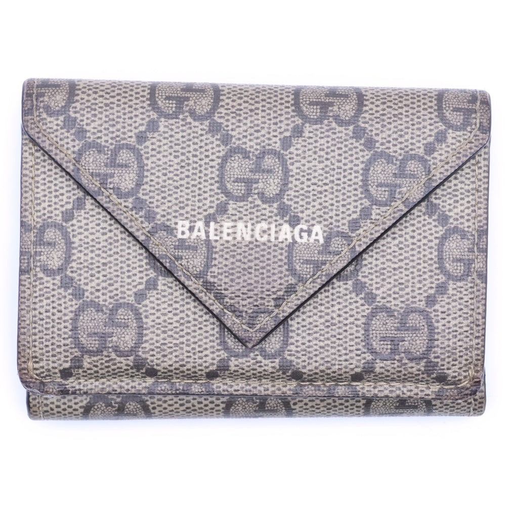 GUCCI （グッチ） ×BALENCIAGA バレンシアガ ザ ハッカー プロジェクト ペーパーミニ 三つ折り財布 ブラウン PVC×レザー 681704