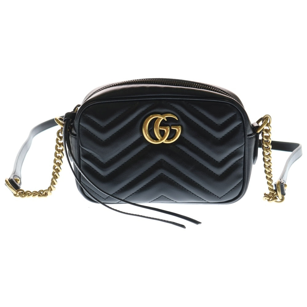 GUCCI(グッチ) GGマーモント ショルダーバッグ チェーンバッグ ミニバッグ ブラック レザー 448065 ゴールド金具 レディース