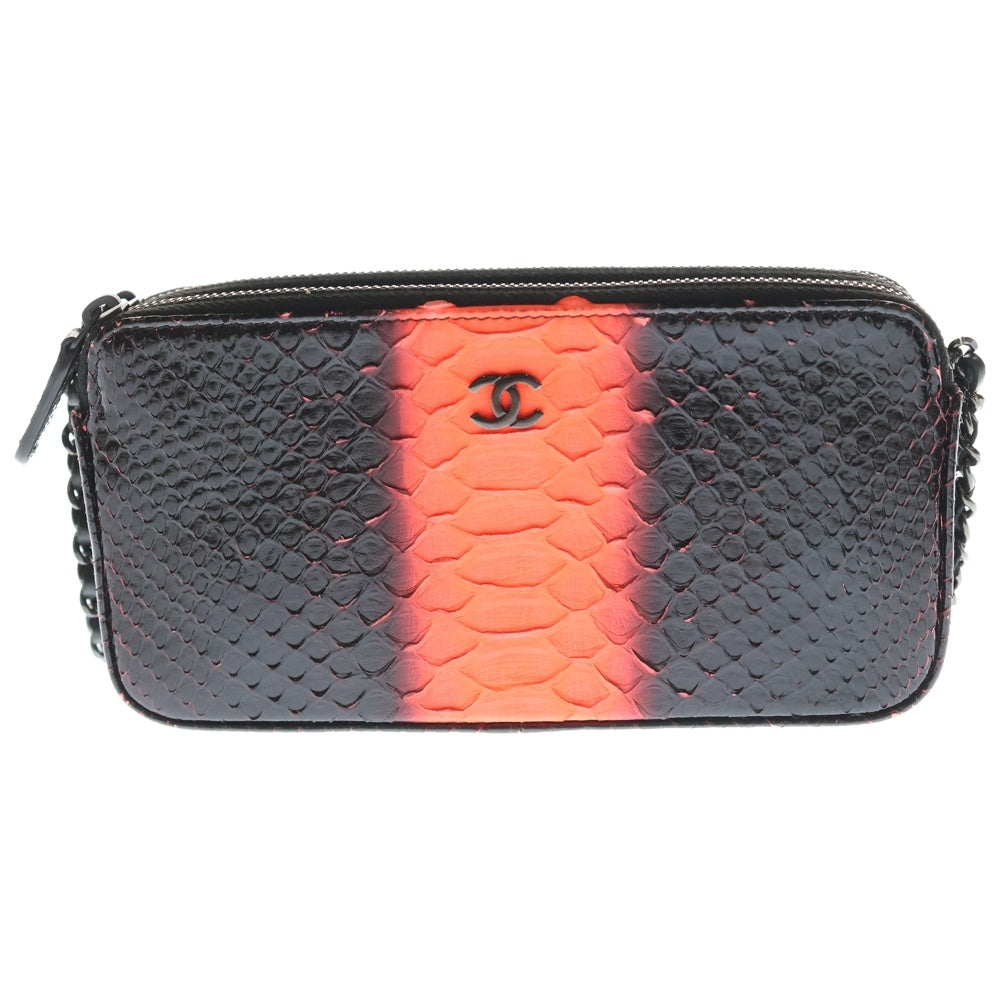 CHANEL(シャネル) ココマーク パイソンレザー チェーンウォレット ショルダーバッグ ブラック/オレンジ 24番台 レディース
