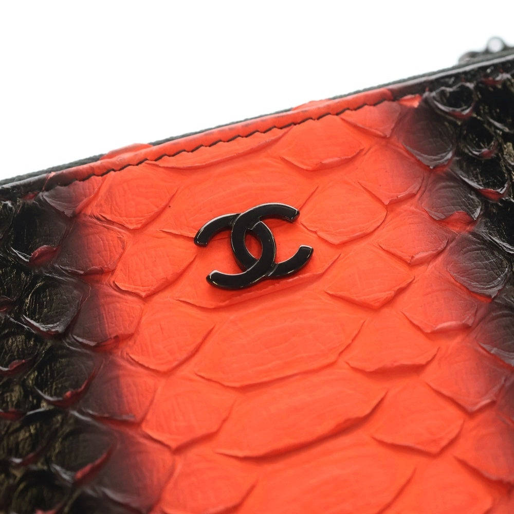 CHANEL(シャネル) ココマーク パイソンレザー チェーンウォレット ショルダーバッグ ブラック/オレンジ 24番台 レディース