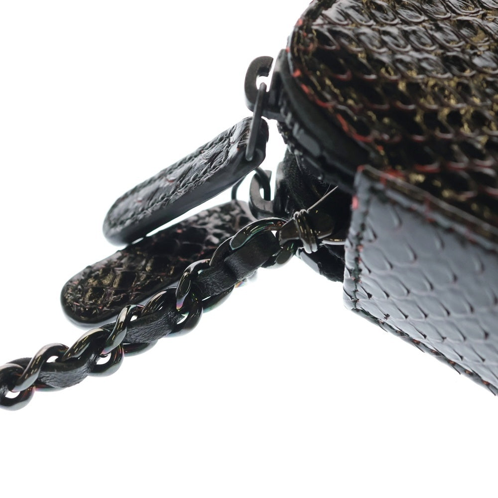 CHANEL(シャネル) ココマーク パイソンレザー チェーンウォレット ショルダーバッグ ブラック/オレンジ 24番台 レディース