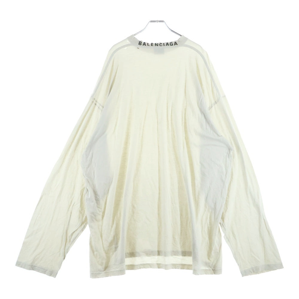 BALENCIAGA(バレンシアガ) クラッシュ加工 ネックロゴ 長袖Tシャツ カットソー 739783 TOVF4 ベージュ