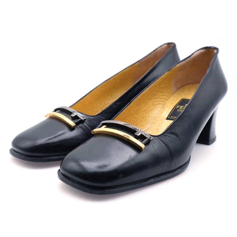 FENDI(フェンディ) チャンキーヒール スクエアトゥ パンプス ブラック