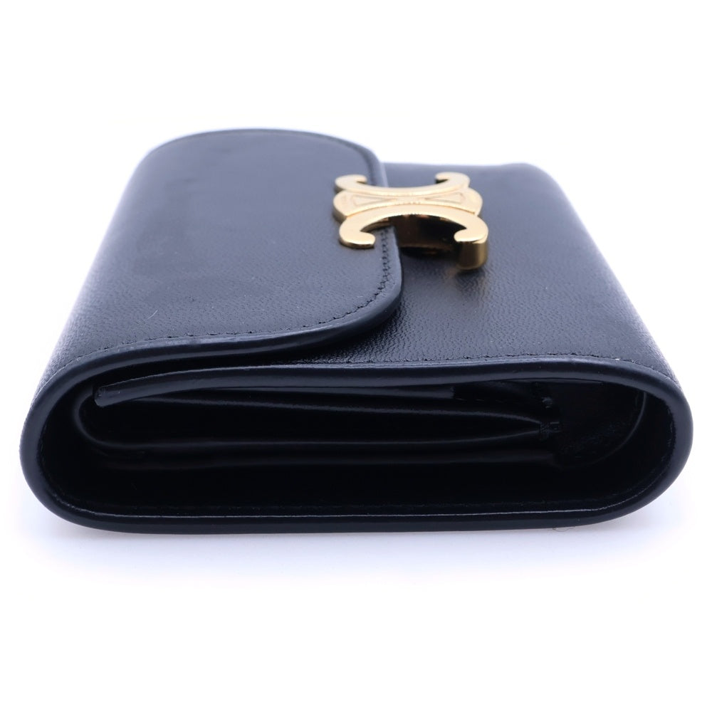 CELINE(セリーヌ) トリオンフ スモールフラップウォレット 三つ折り財布 ブラック カーフスキン 10D783DPV.38NO ゴールド金具 レディース