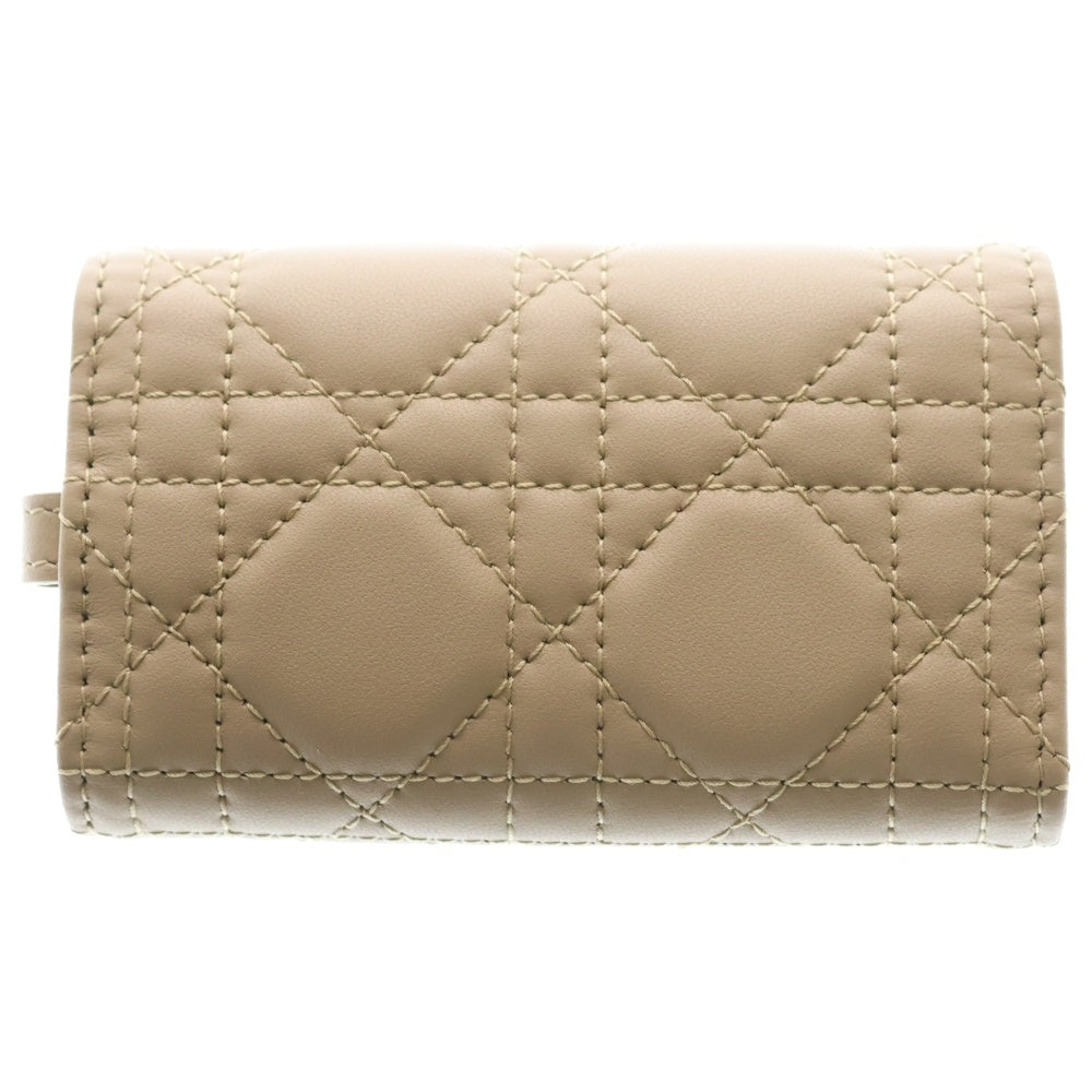 Christian Dior(クリスチャンディオール) カナージュ キーケース キーリング バッグチャーム レザー ベージュ ゴールド金具 レディース