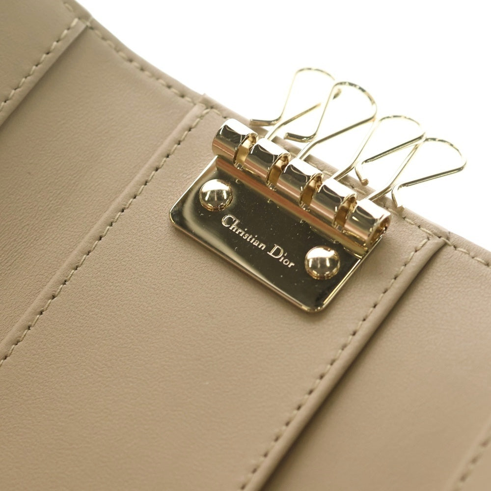 Christian Dior(クリスチャンディオール) カナージュ キーケース キーリング バッグチャーム レザー ベージュ ゴールド金具 レディース