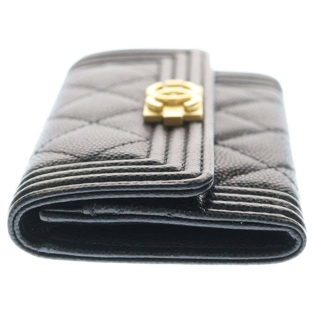 CHANEL(シャネル) ボーイシャネル カードケース コインケース 名刺入れ 小物入れ ブラック キャビアスキン ゴールド金具 レディース