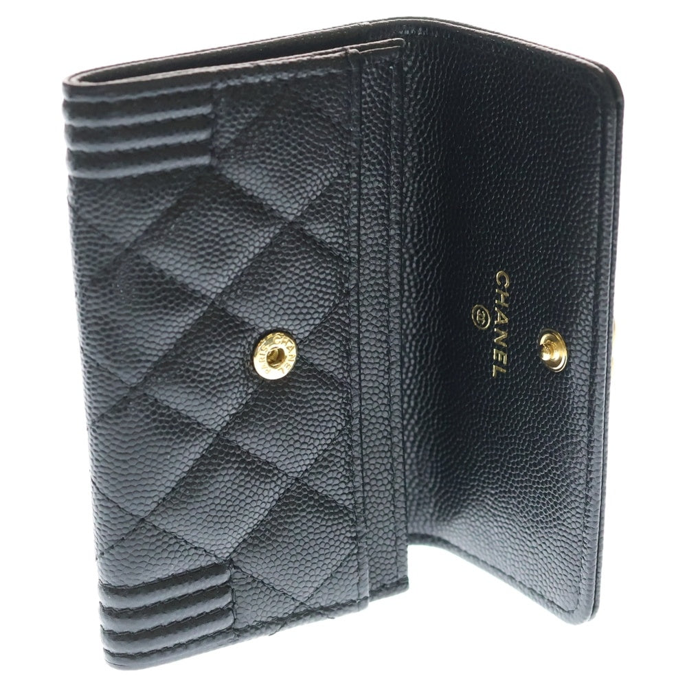 CHANEL(シャネル) ボーイシャネル カードケース コインケース 名刺入れ 小物入れ ブラック キャビアスキン ゴールド金具 レディース