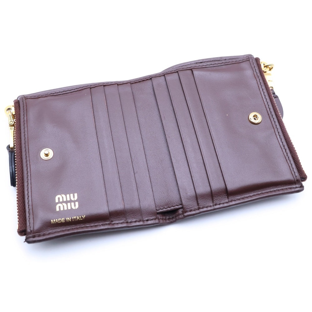 miumiu(ミュウミュウ) 二つ折り財布 コンパクトウォレット コインケース ブラウン ナッパレザー ブライアウッド 5ML024 ゴールド金具 レディース