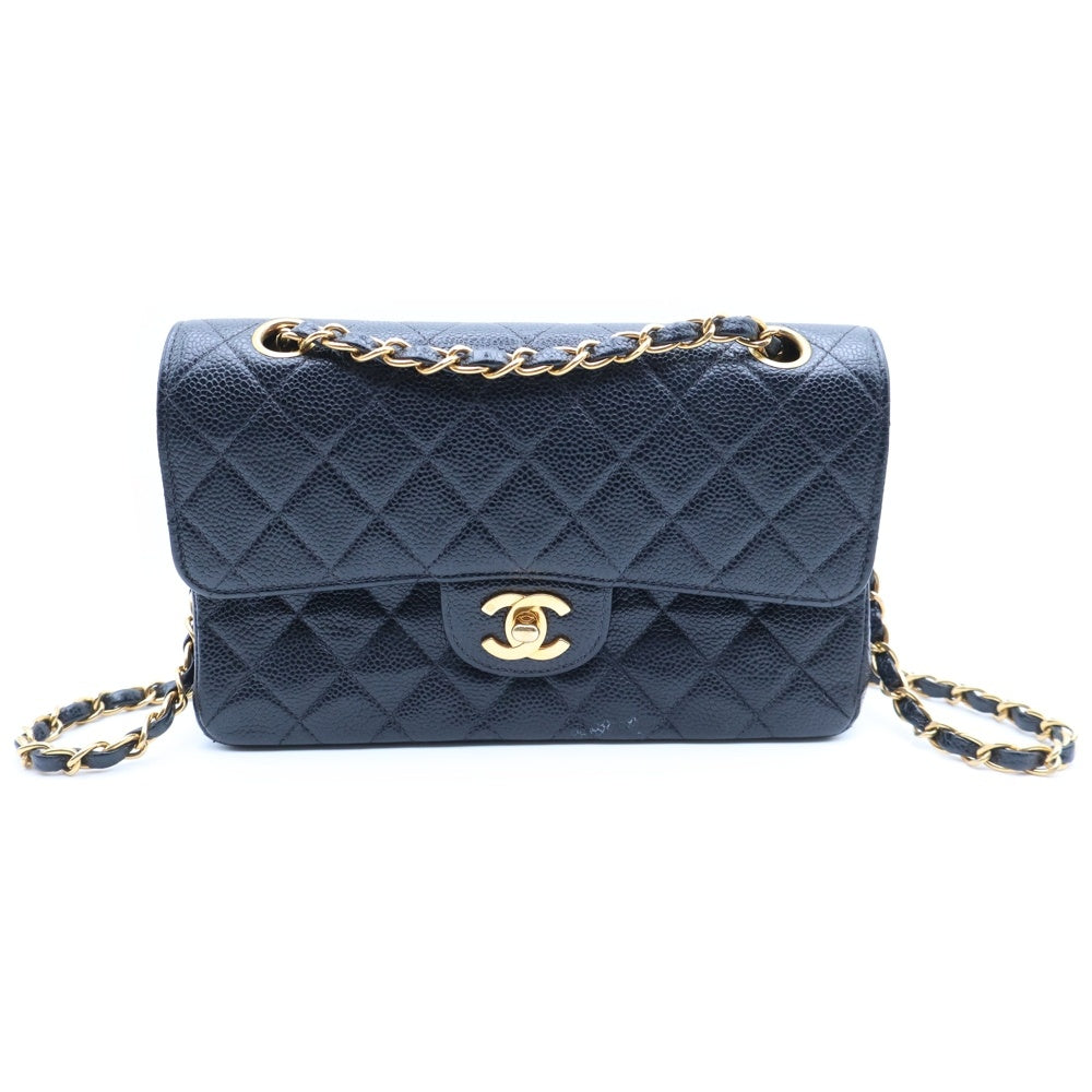 CHANEL(シャネル) マトラッセ23 ダブルフラップ ダブルチェーン ショルダーバッグ ブラック キャビアスキン ゴールド金具 A01113 レディース