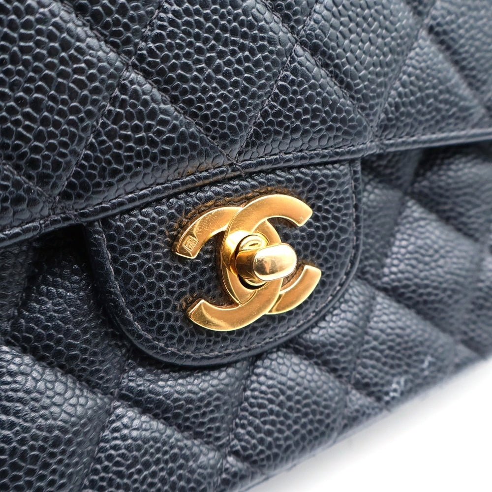 CHANEL(シャネル) マトラッセ23 ダブルフラップ ダブルチェーン ショルダーバッグ ブラック キャビアスキン ゴールド金具 A01113 レディース