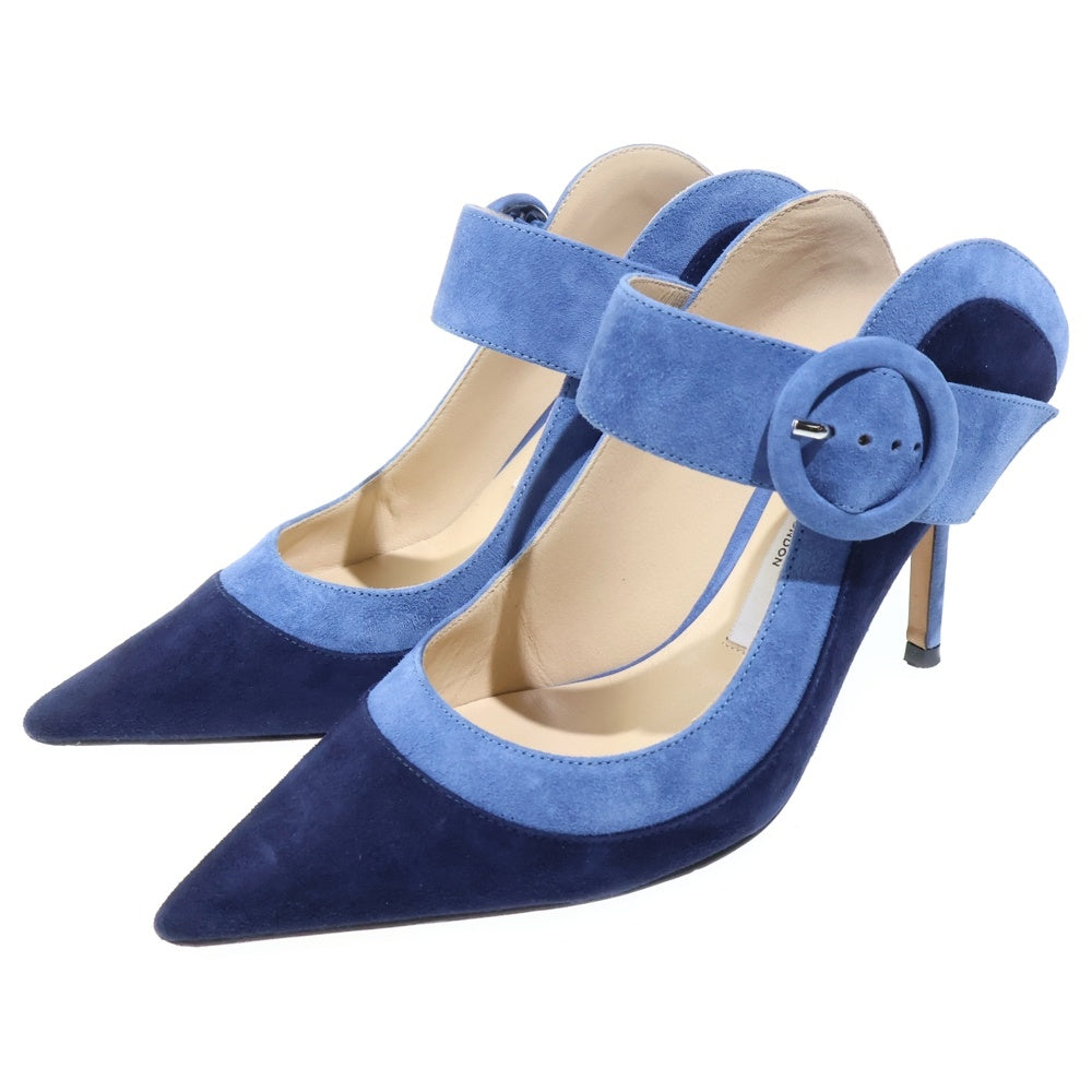 JIMMY CHOO(ジミーチュウ) ベルトデザイン スエードレザー ポインテッドトゥ ヒールパンプス シューズ ネイビー レディース