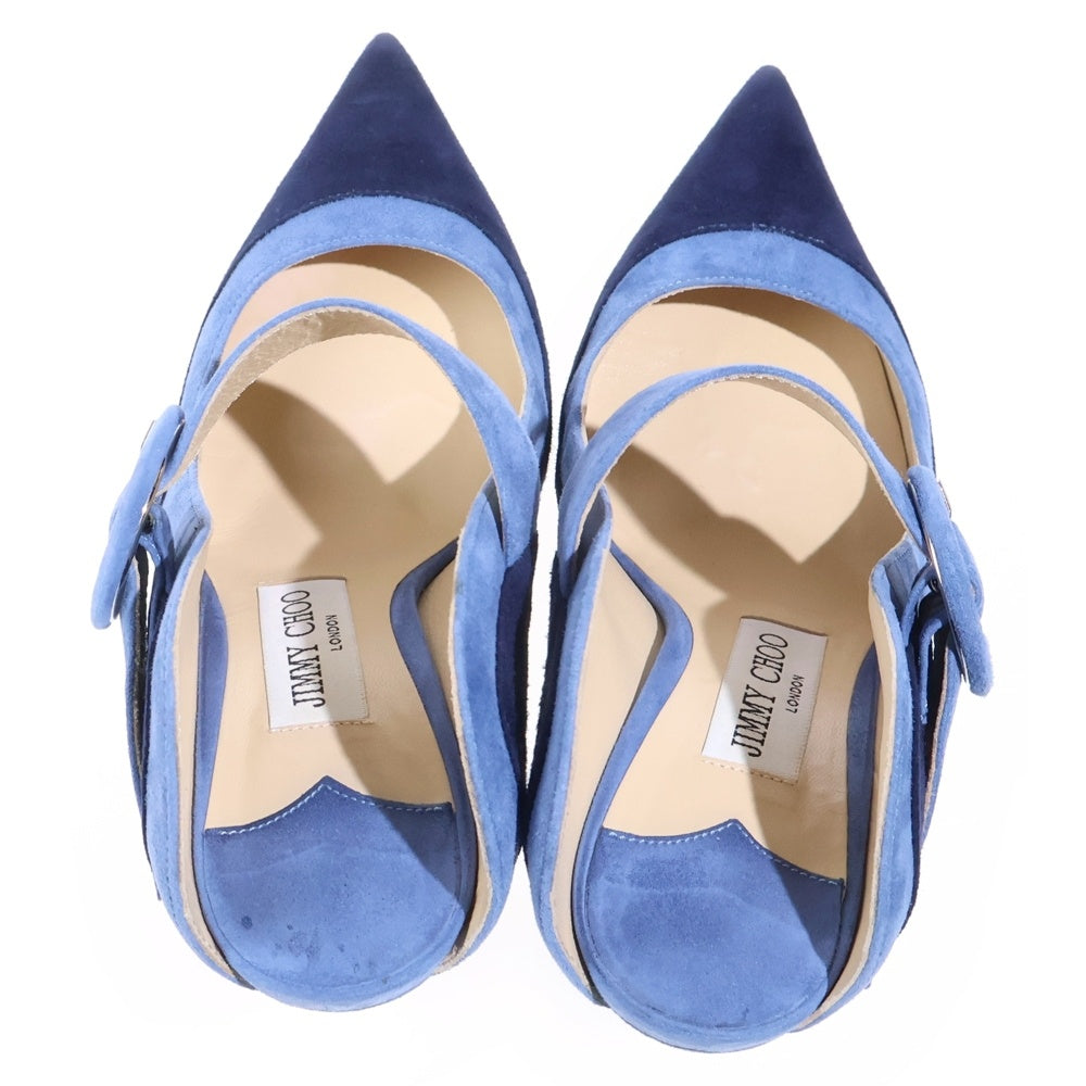 JIMMY CHOO(ジミーチュウ) ベルトデザイン スエードレザー ポインテッドトゥ ヒールパンプス シューズ ネイビー レディース