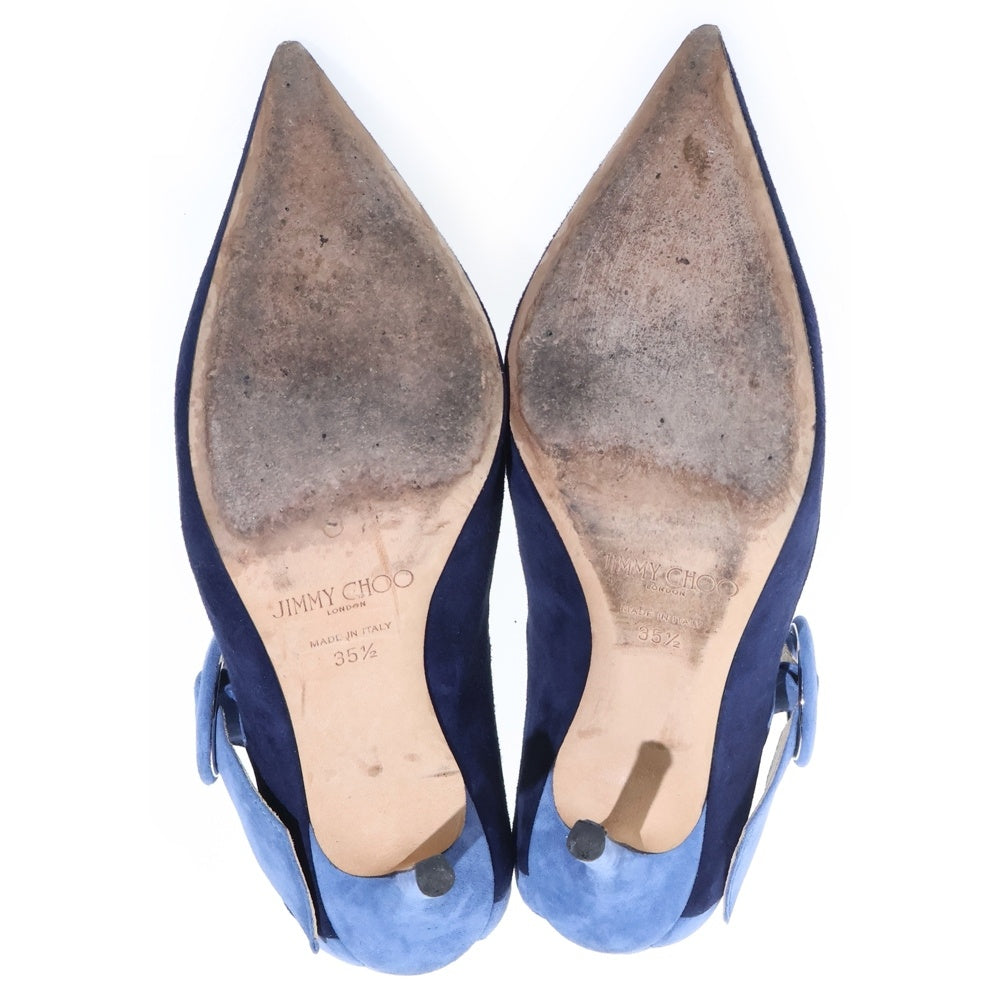 JIMMY CHOO(ジミーチュウ) ベルトデザイン スエードレザー ポインテッドトゥ ヒールパンプス シューズ ネイビー レディース