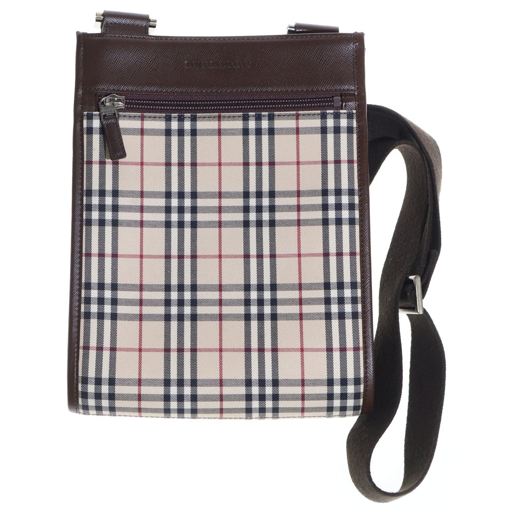 BURBERRY(バーバリー) ノバチェック柄 キャンバス レザー ショルダーバッグ ベージュ/ブラウン レディース
