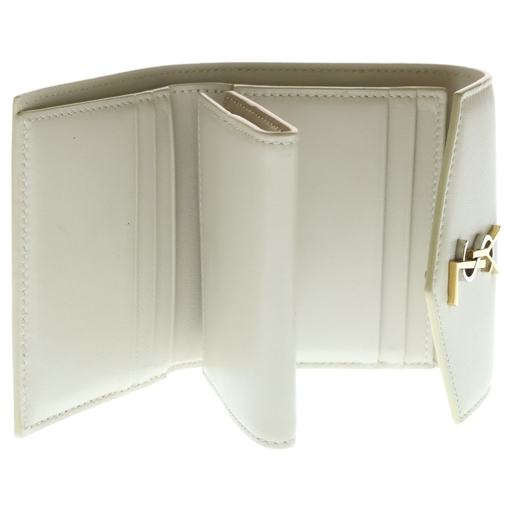 SAINT LAURENT PARIS(サンローランパリ) カサンドラ コンパクトウォレット 三つ折り財布 コインケース アイボリー クリーム ラム 742981 ゴールド金具 レディース